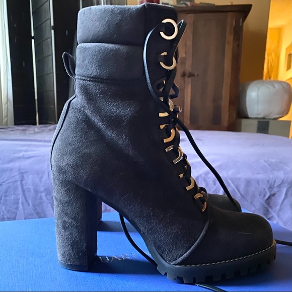 Stuart Weitzman Shackleton Combat Boots Suede Grey - Picture 6 of 11